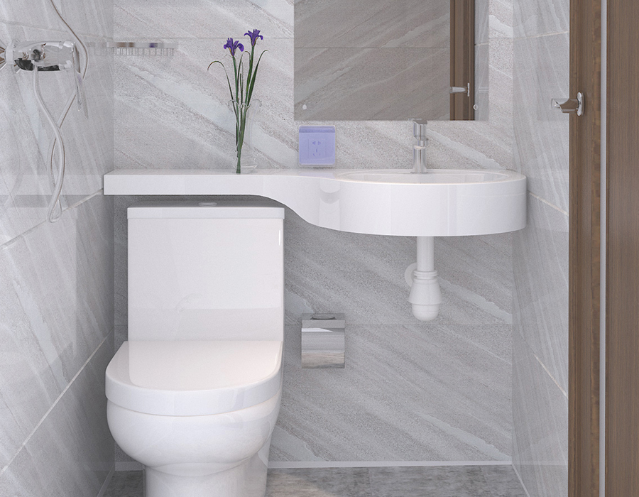 Bagno integrato Social Housing con struttura interamente in pannelli di fibra di resina