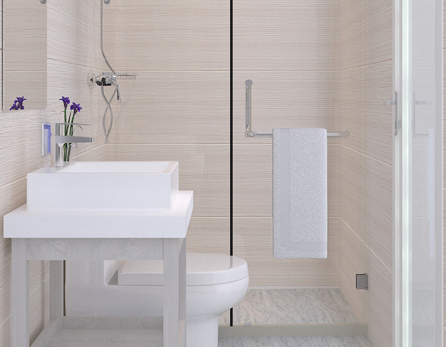 Bagno modulare con struttura a pannello intero per un'installazione rapida