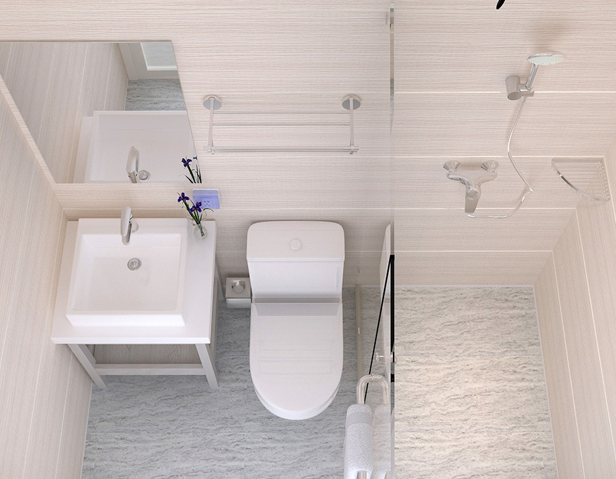 Bagno modulare con struttura a pannello intero per un'installazione rapida