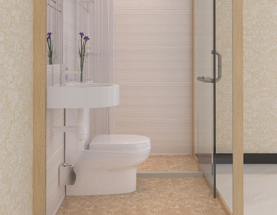 Bagno modulare per hotel con pannelli interni in fibra di resina PEC e pareti esterne in vetro
