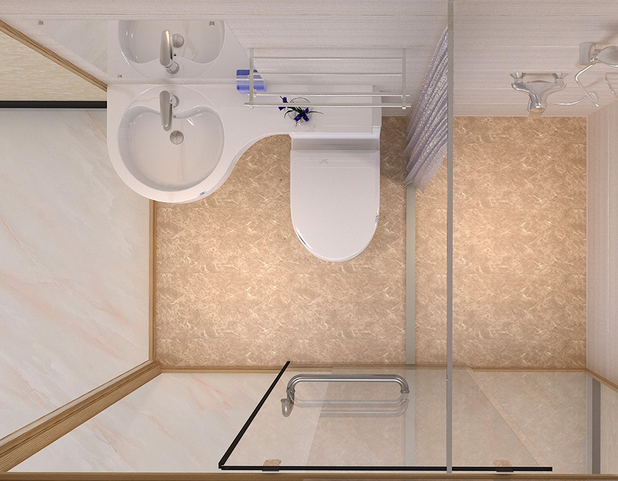 Bagno modulare per hotel con pannelli interni in fibra di resina PEC e pareti esterne in vetro
