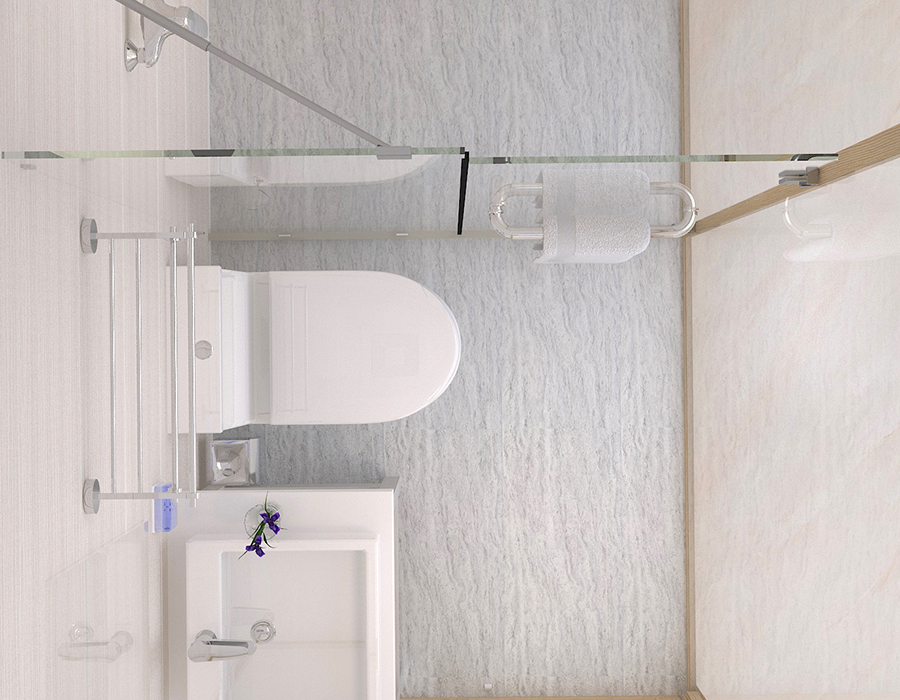 Soluzione bagno integrata con sistema a pannelli completi per installazioni prefabbricate