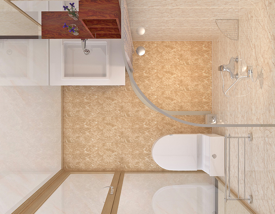 Bagno integrato con esterno in vetro e pannelli interni in fibra di resina