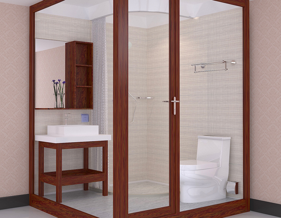 Appartamento Bagno Modulare in Fibra di Resina PEC & RTM Base con Pareti in Vetro