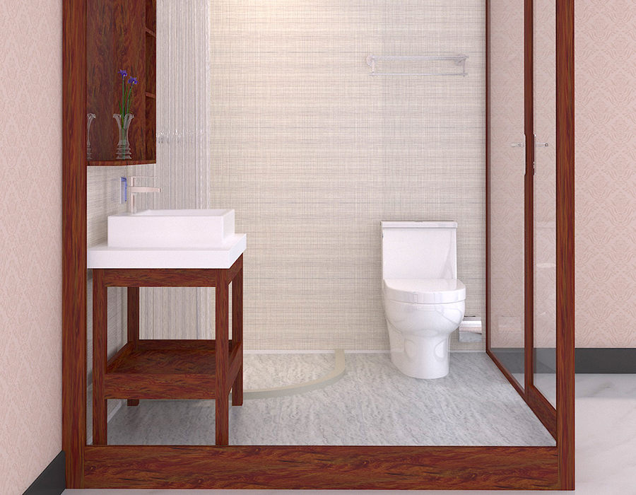 Appartamento Bagno Modulare in Fibra di Resina PEC & RTM Base con Pareti in Vetro