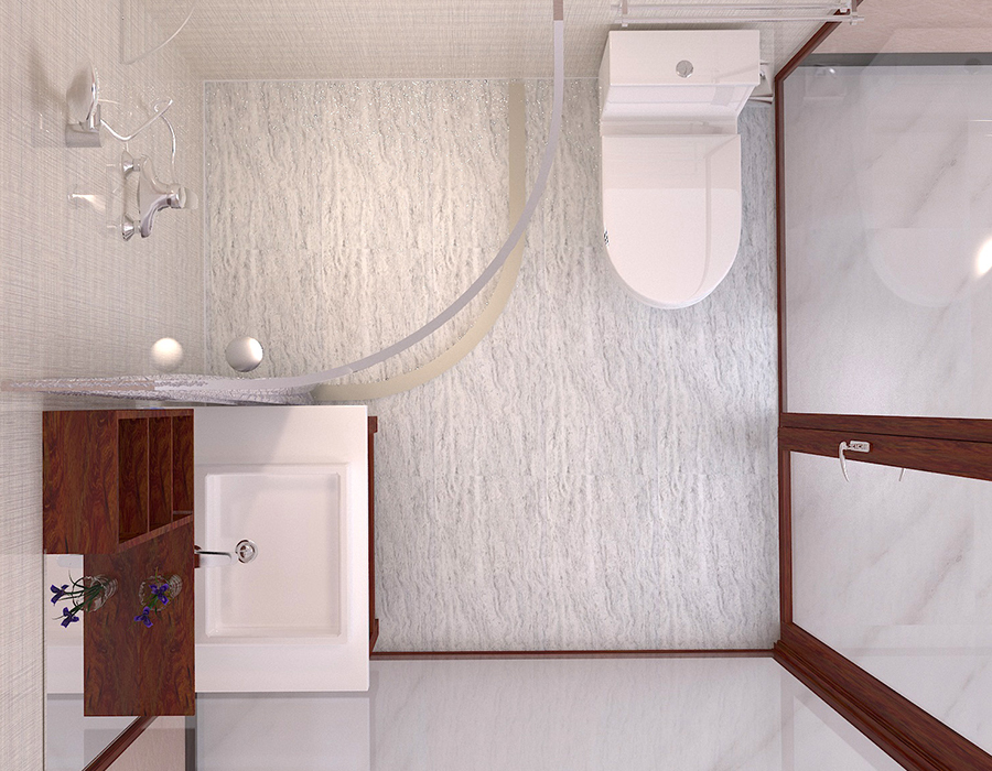 Appartamento Bagno Modulare in Fibra di Resina PEC & RTM Base con Pareti in Vetro